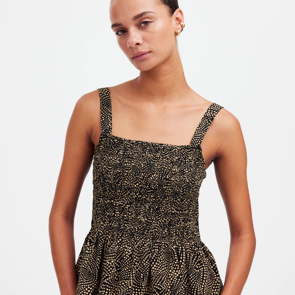 Madewell Black and Gold Smocked Peplum Top, Excellent Condition